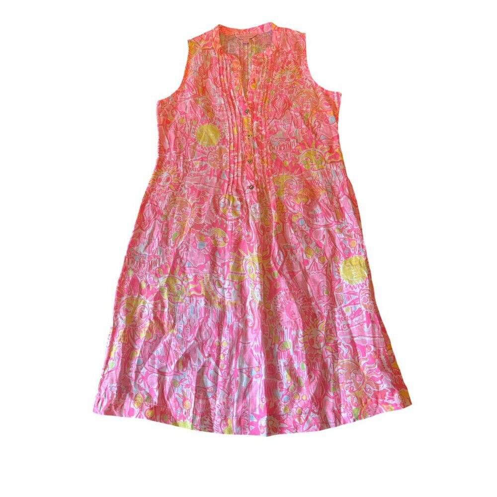 Lilly Pulitzer Sleeveless Pink & Yellow Linen Dress XS Preppy,‎ Resort Hamptons